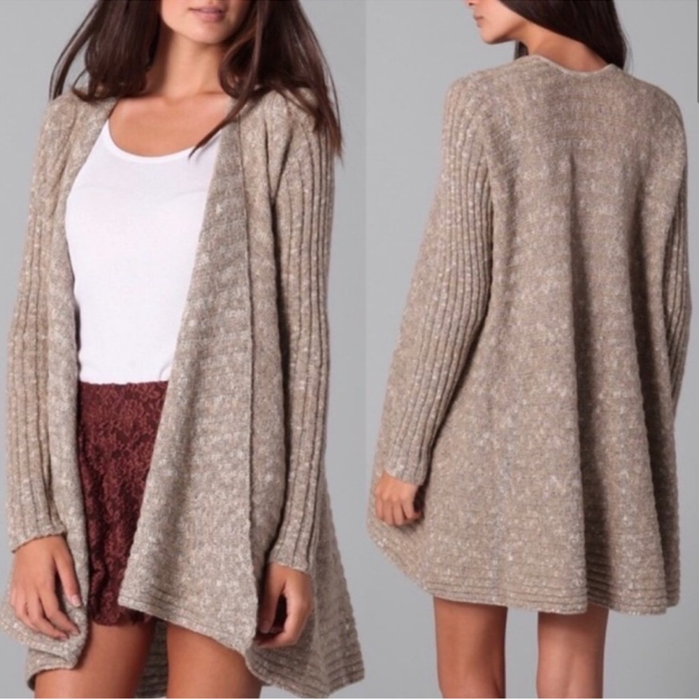 Free People Long Ribbed Duster Cardigan Beige Small